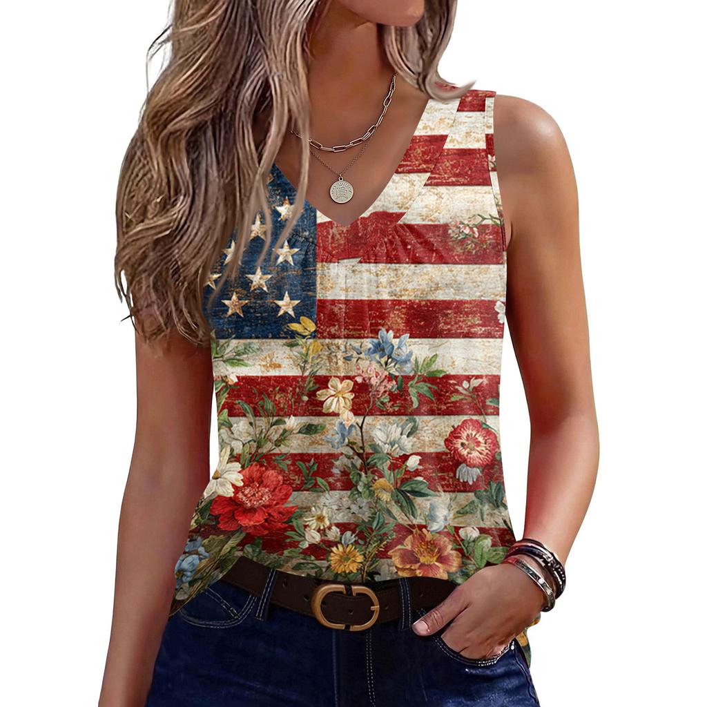 V-Ausschnitt Tanktop Damen Print Tanktop Lässiges Lockeres Ärmelloses Shirt