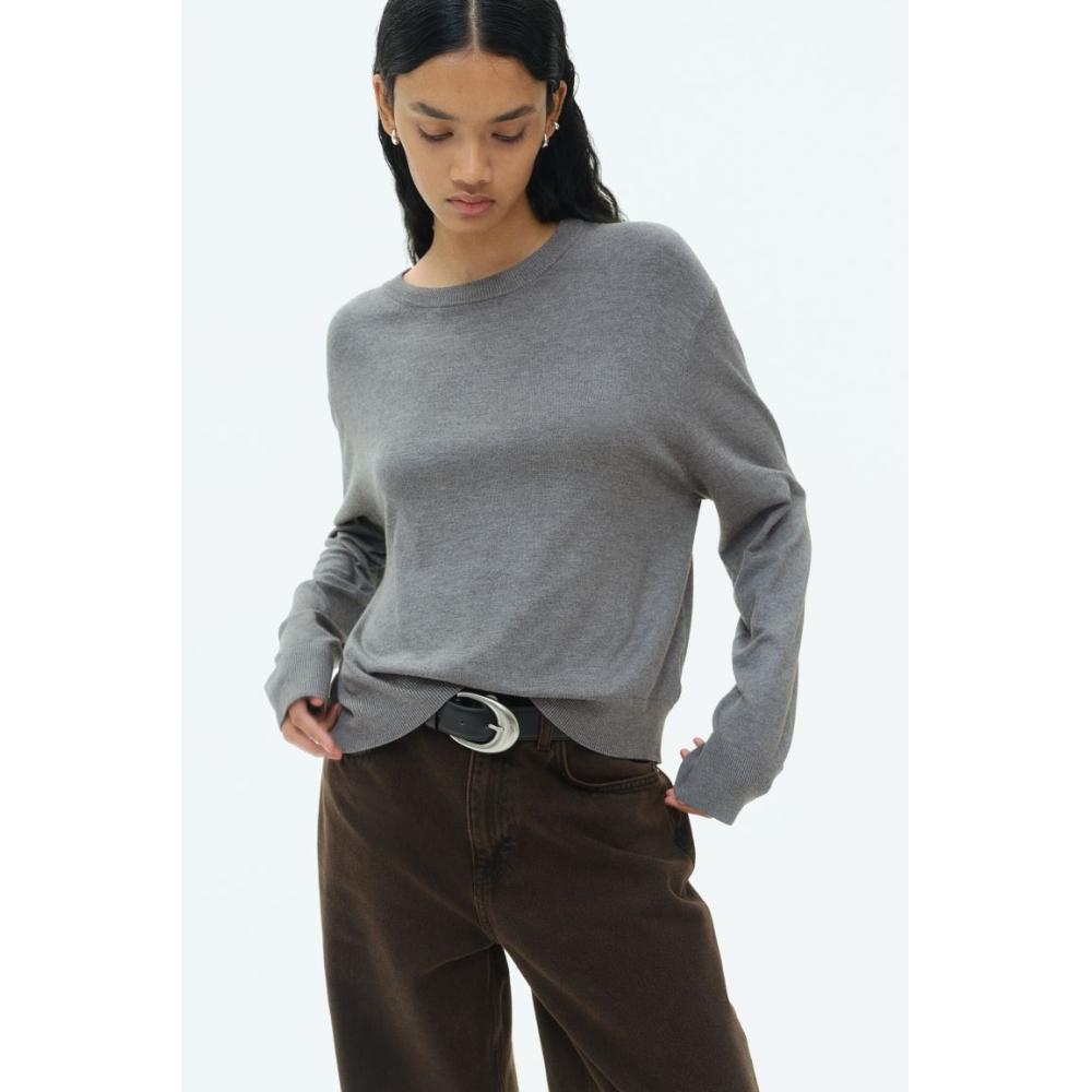 

H M short fine knit sweater dark grey melange