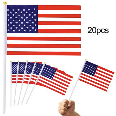 20 Stück USA Vereinigte Staaten Mini-Flaggen, lichtbeständig, handgehalten, kleine Miniatur-Amerikanische US-Flaggen, Party-Zubehör