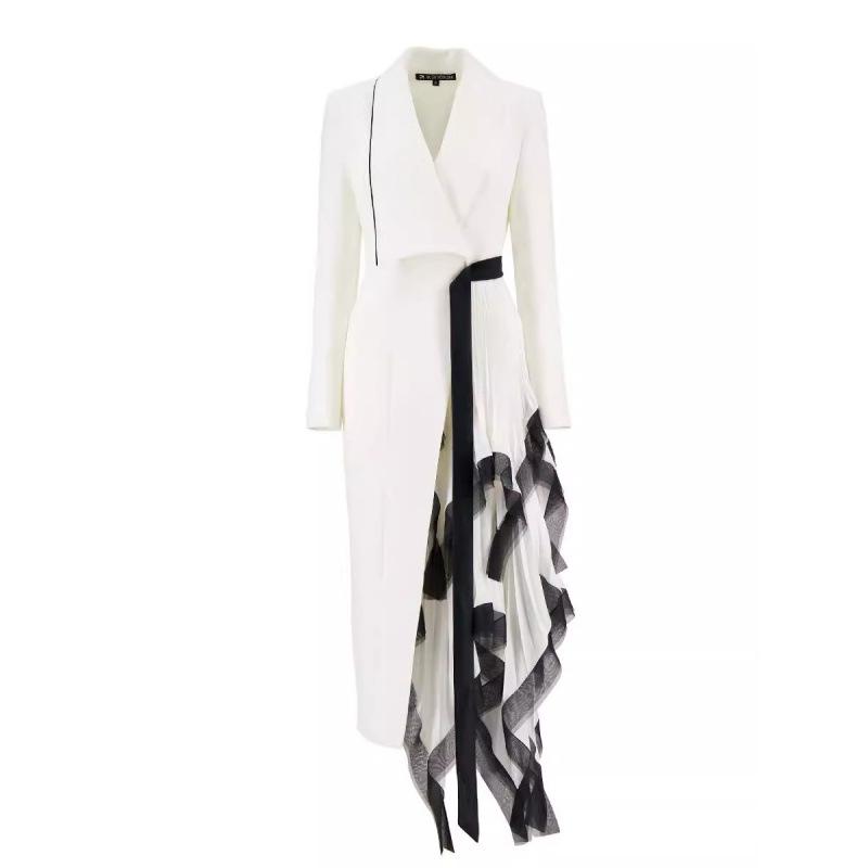 Women's Asymmetrical Pleated Ruffle Mesh Suit Jacket for Spring