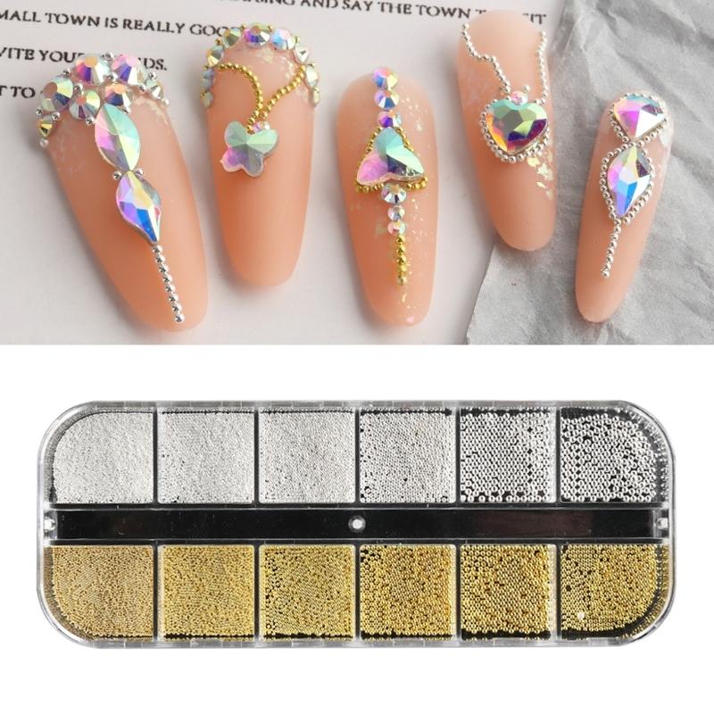 Multi-Size Nail Caviar Beads for Nails 3D Nail Art Decorations Micro Mini Metal Nail Beads Design DIY Nail Jewelry Beads
