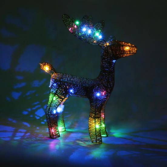 Lighted Reindeer Figurine 3D Metal Standing Deer Statue with LED Light for Outdoor Christmas Lawn Yard Decor
