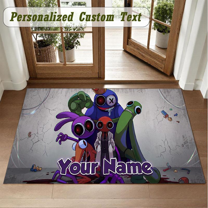 Crystal Velvet Square Rug Custom NameRainbow Friends Pattern Non Slip Home Floor Decor Rug