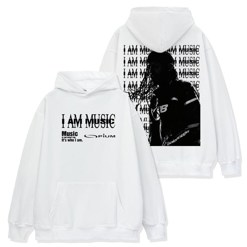 Playboi Carti Print Washed Short-Sleeve Crew Neck Hooded Sweatshirt