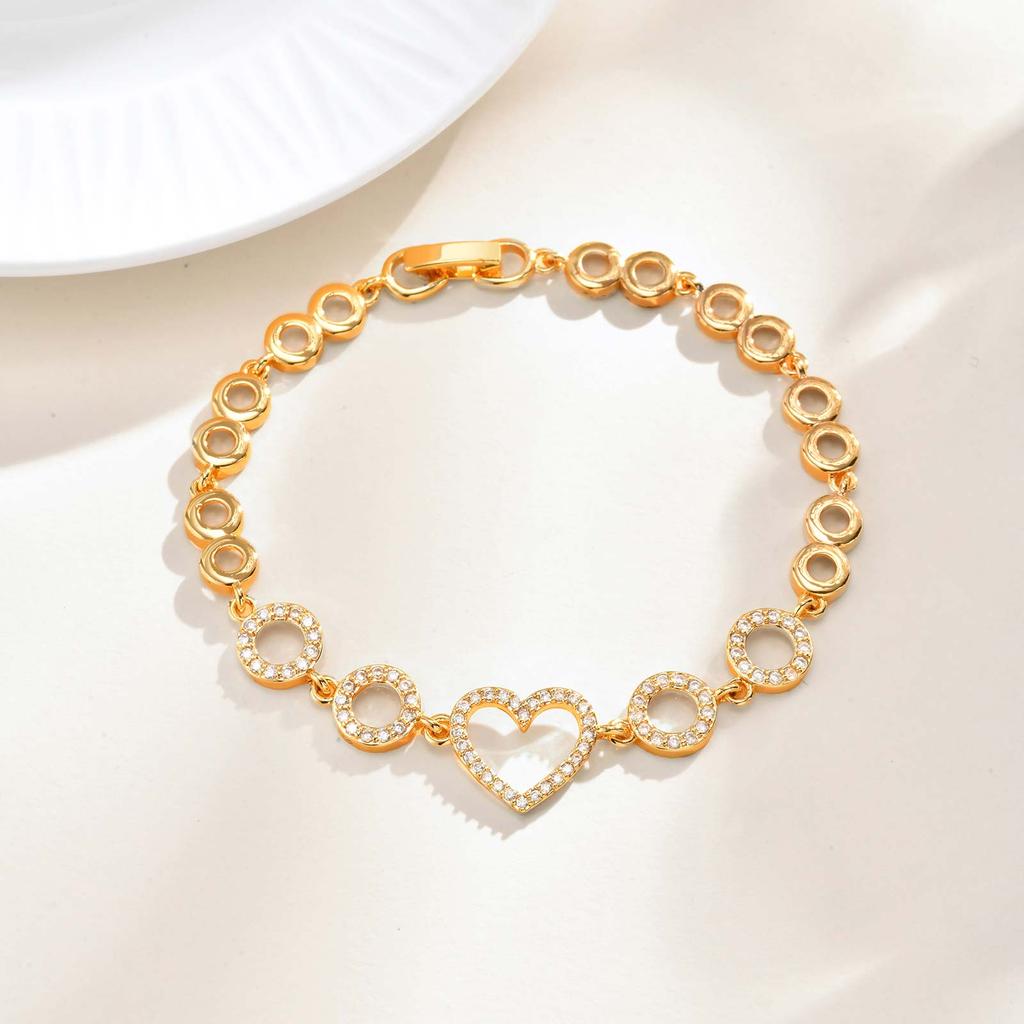 Luxurious Water Drop Zircon Colorful Zircon Flower Bracelet,Women's Eye Strap Hollow Heart Round Bracelets,Girl's Jewelry Gift