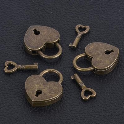 Vintage Heart Shape Mini Padlock Bag Travel Suitcase Luggage Box Case Key Lock Metal Mini Padlock Bag Suitcase Luggage Box Lock