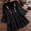 Plus Size Women Loose Shirt with Lace Flower Embroidery Half Sleeve