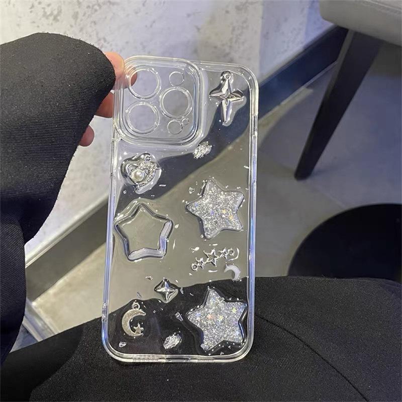 Glitter Pentagram Moon Phone Case for IPhone17Promax Pearl Love for IPhone16