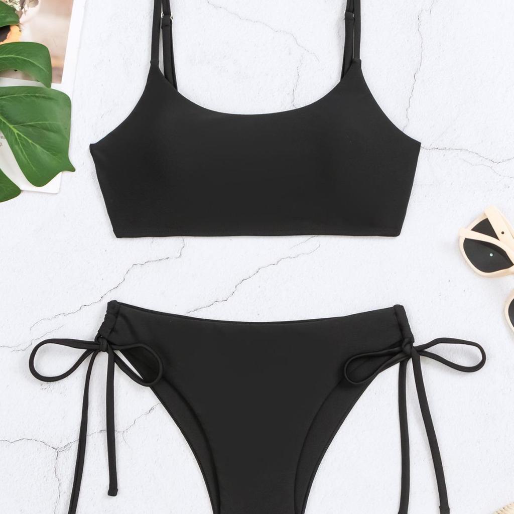 Women's Sexy Backless Split Swimsuit: European & American Style Solid Color Bikini.
