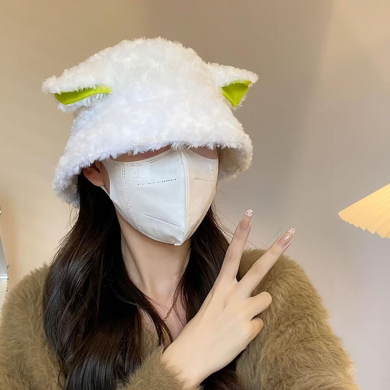 Lamb Hat Winter Bucket Hat Female Cute Lamb Knitted Hairy Winter Ears Plush Bleat Hat Winter