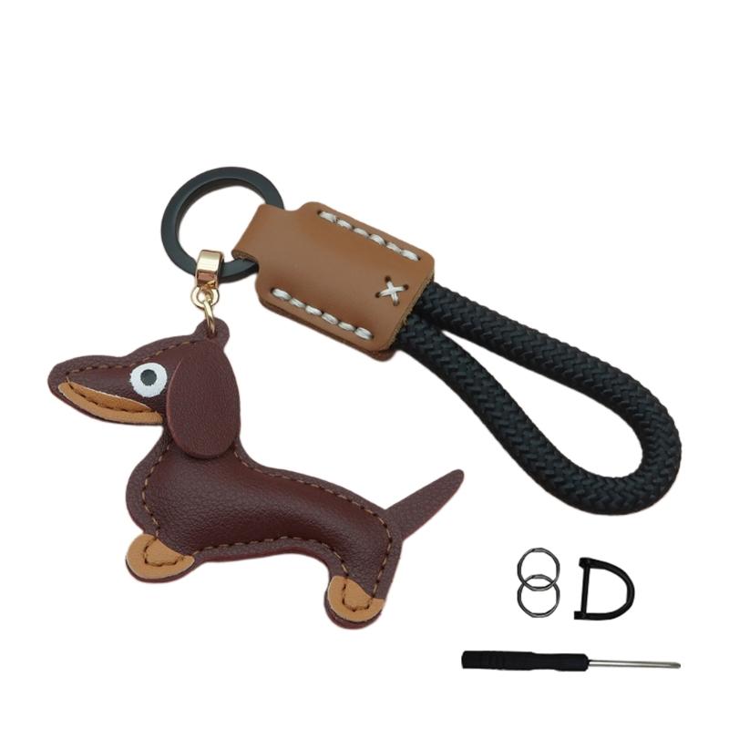 Милый кожаный брелок в виде таксы, игривый брелок в виде собаки-сосиски, изящный брелок-подвеска для украшения сумки и ключей
