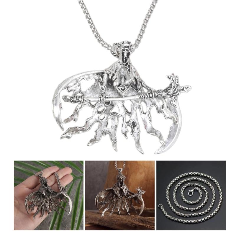 Stylish Gothic Skull Pendant Necklace for Men Silver Fashion Jewelry Accessory for Halloween Supplies Daily Use