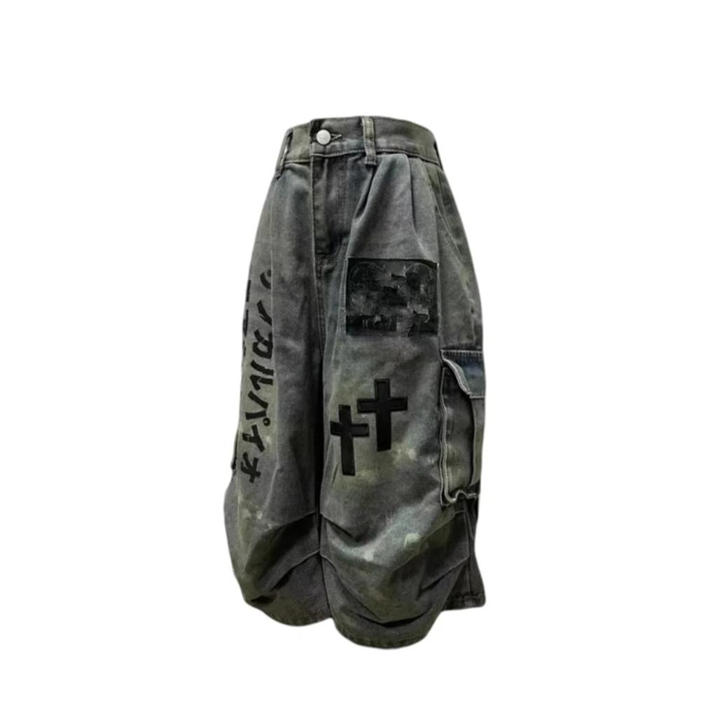 STREETRICH Summer Women Goblin Core Cross Denim Jorts Shorts Y2k Calf-Length Jean Pants Trashy Y2K Abi Japanese Cyber Punk Grunge Unisex