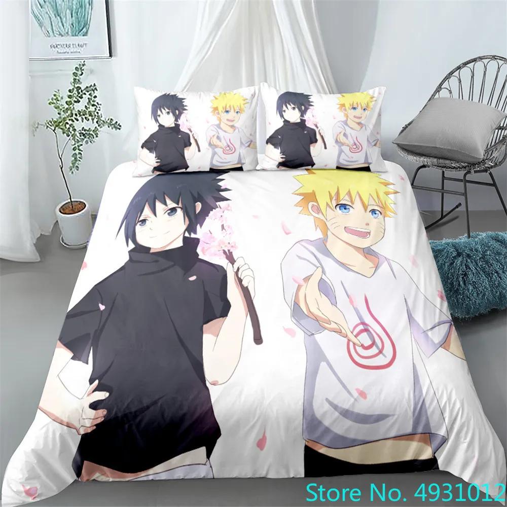 N-Naruto Påslakan Set Anime Kuddfodral Täckeöverdrag Sängkläder Påse Set Queen King Size 3D Digitaltryck Barn Hemtillbehör