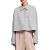Amiparis Comfortable Denim Short Button-Up Long Sleeve Shirt With Letter Embossing Women shirts Gray FSH134.DE0028