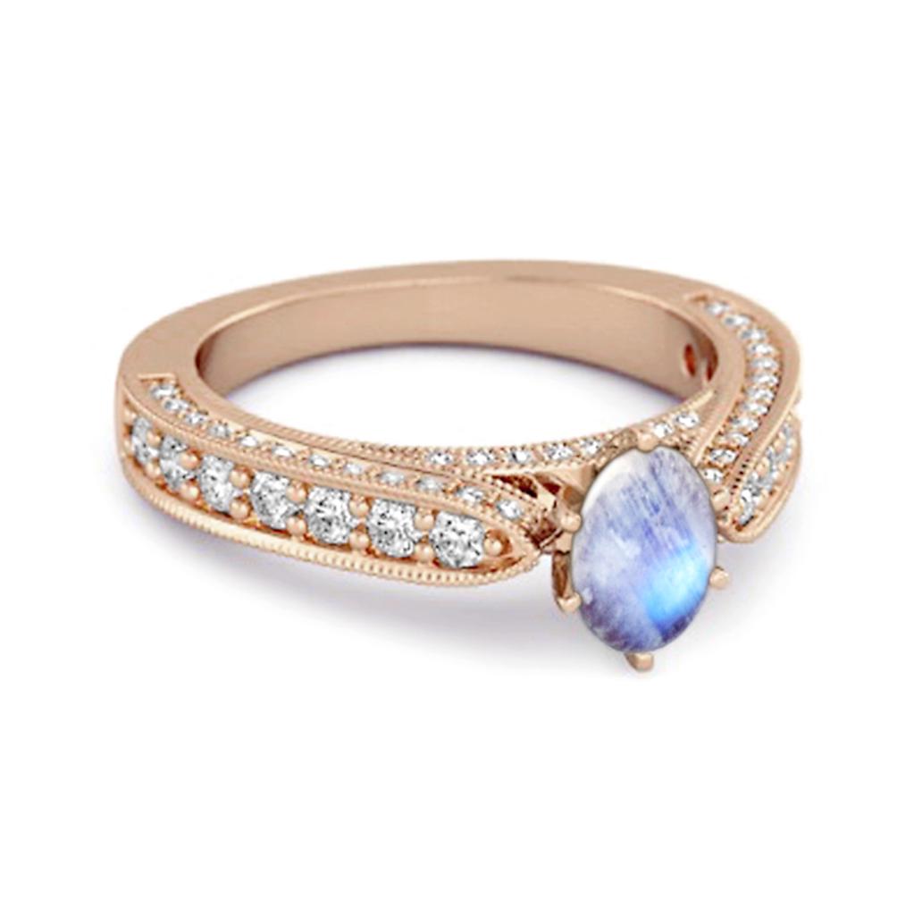 Mondstein Verjüngter Fünfsteinring - 925 Sterlingsilber Roségold Vermeil