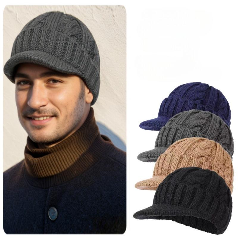 Men's Knitted Hat with Warmth and Thick Velvet Ear Protection and Woolen Hat
