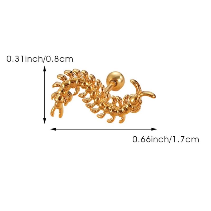 Stainless Steel Centipede Studs Earrings Vintage Geometric Personality for Women Men Ear Bone Nails Jewelry Gift