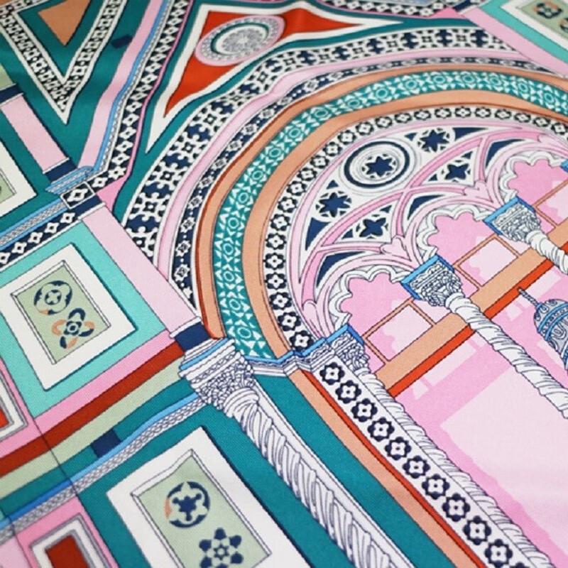 Aurora Mulberry Silk Architectural Print Square Scarf