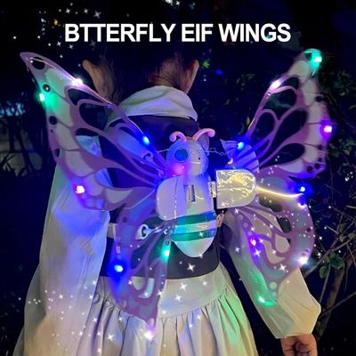Light Up Fairy Wings with LED Lights for Girls Kids Moving  Wings Sparkling Glowing Christmas Halloween Costume