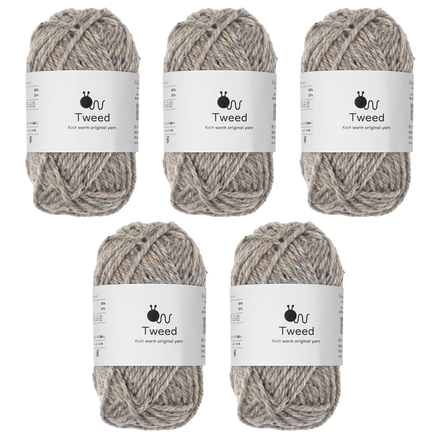 

5 мотков сырой шерсти + 30 г пряжи, твид, толстая, (50m), 80% шерсть, 20% нейлон.