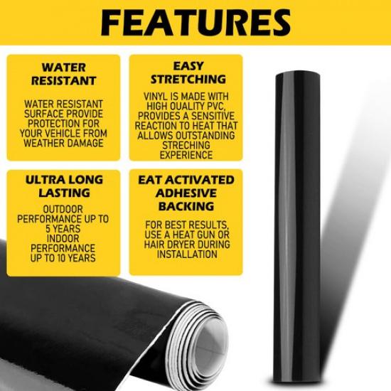 Gloss Black Vinyl Automotive Wrap Film Roll Car Wrap Stickers 59IN X 11.8IN
