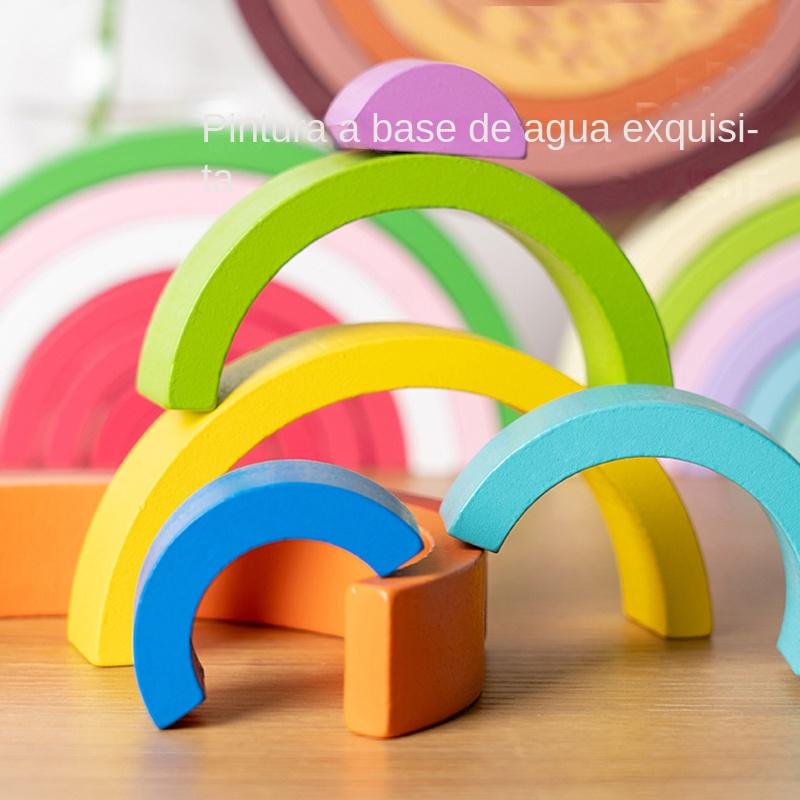 Arch Bridge Rainbow Stacking Building Block Kids Montessori Educational Games Color and Shape Cognitive Wooden Toys for Children