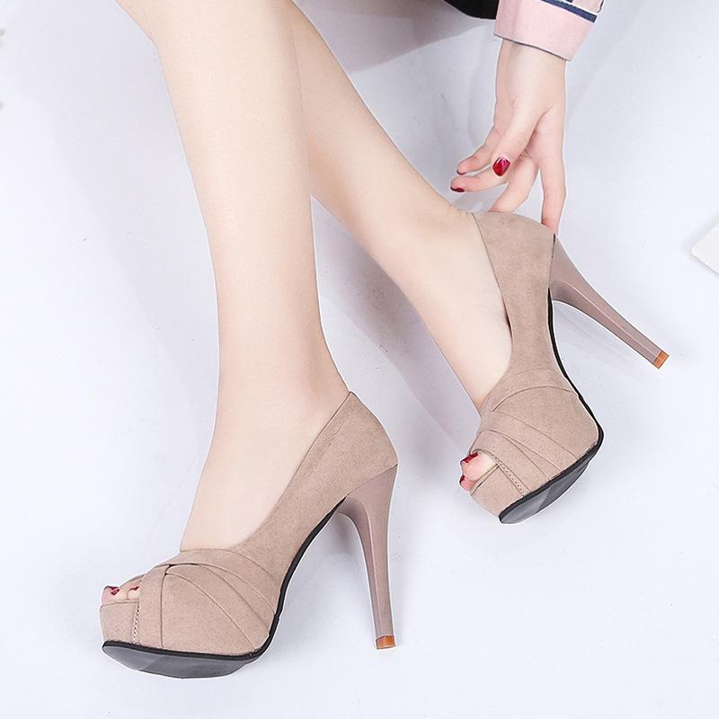 Mode Trendige Schlanke Absatzschuhe mit Fischmaul für Damen 2024 Neues Designgefühl Vielseitig Wasserdicht Plateau Super Hohe Absätze Einzelner Schuh