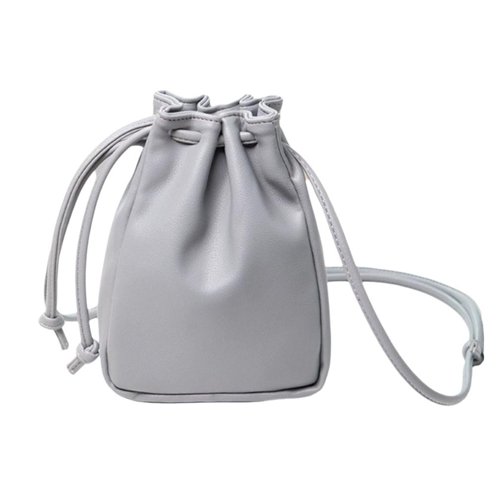 Lady Style PU Leather Drawstring Bag Candy Color Drawstring Style Crossbody Bag High Quality Mini Size Handbag Casual Wear