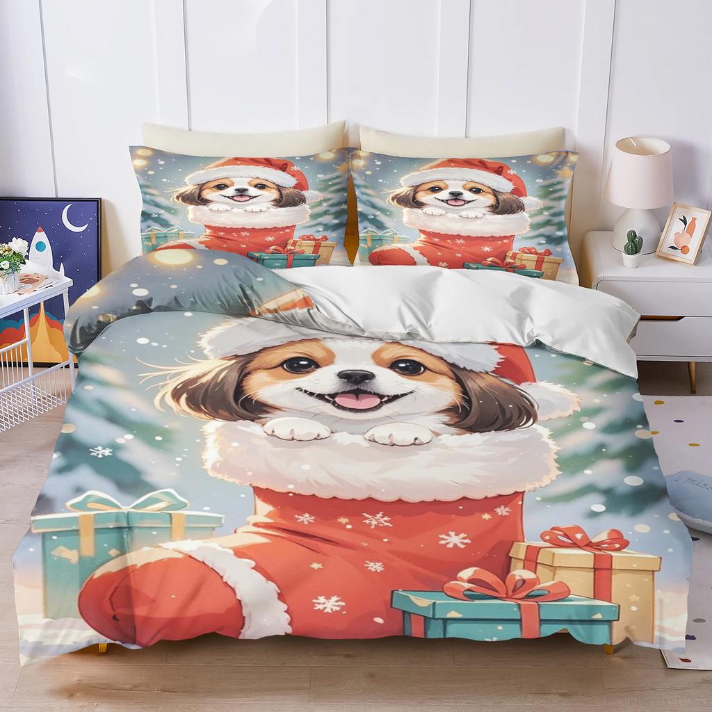 Christmas Gifts Pet dog Bedding Set Duvet Cover 100% Polyester Suitable For Children And Adults 3-Piece Set 1 Quilt Cover