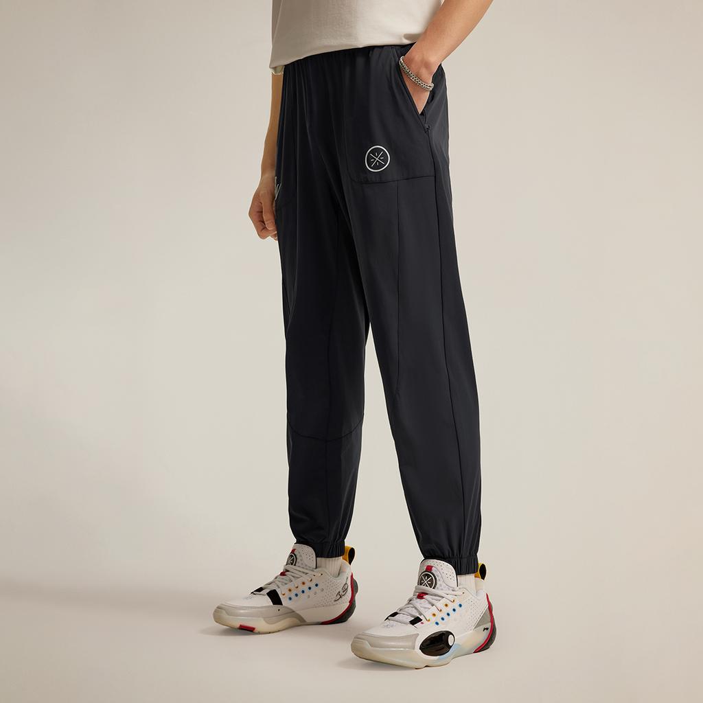 Li Ning Wade Series Casual Simple Tapered Lace-Up Knitted Sports Pants Men pants Black AYKV069-1