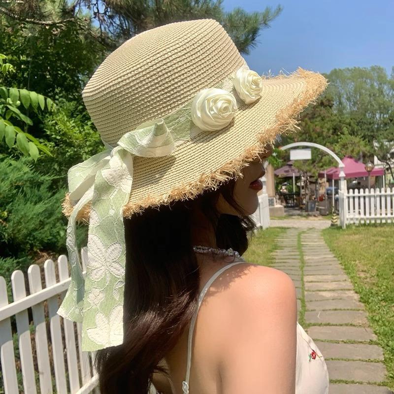 

Women s Summer Wheat Straw Hand-woven Sun Straw Hat Fine Wheat Straw Tied Neck Strap Beach Sun Hats for Women Gifts 54-58cm бежевий
