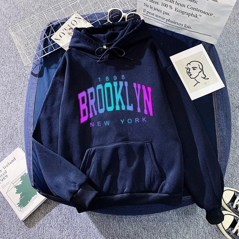 Brooklyn Print Hoodie for Woman High Grade Urban Casual Fashion Hooded Sweatshirt Girl Daily Home Outdoor Comfort Loose Pullover