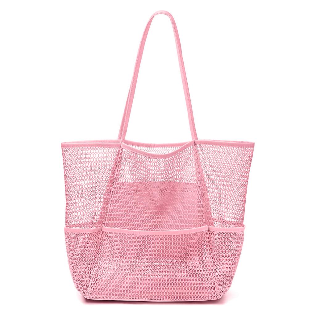 Mesh beach bag, women's shoulder tote bag, large capacity foldable mesh swim bag with pocket.-zmt