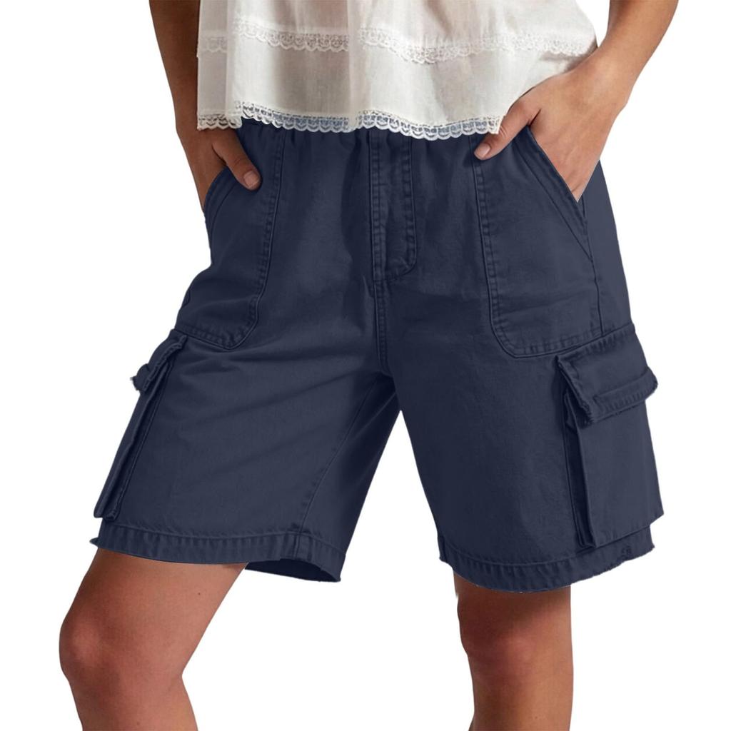 Damen Cargoshorts Für Damen High Waist Weiter Bein Wander-Kurzhosen Lockerer Schnitt Sommer Trainingsshorts Mit Taschen
