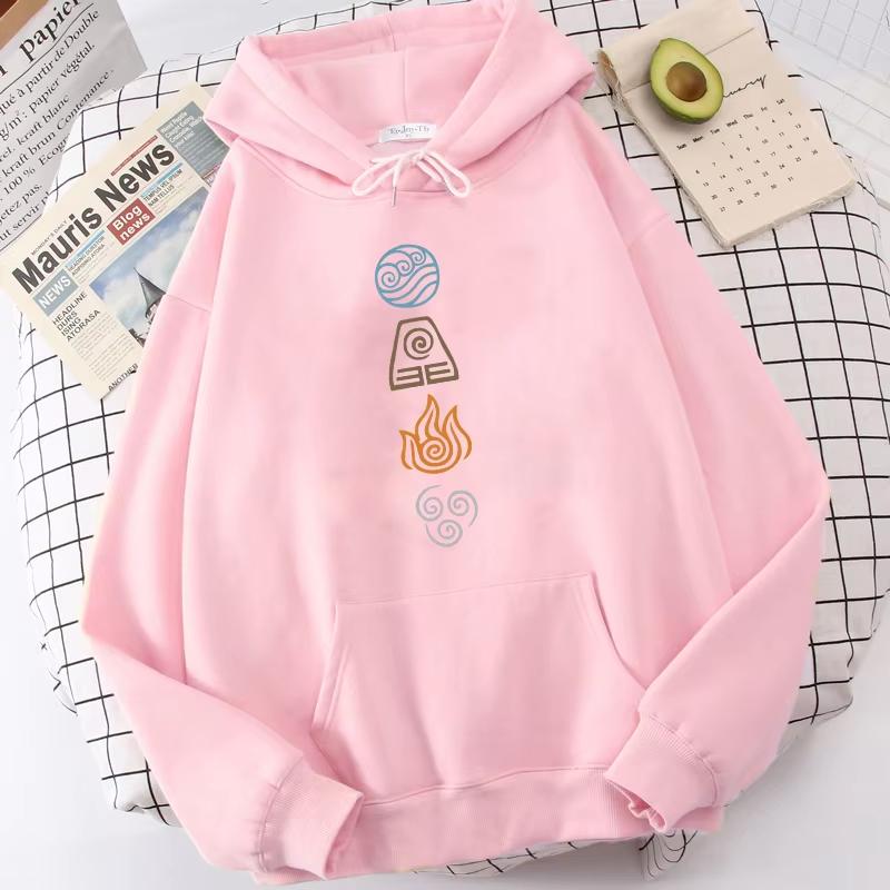 2025 Avatar The Last Airbender Hoodie Water Air Fire Earth Four Elements Print Black Anime Oversized Sweatshirts Harajuku Unisex