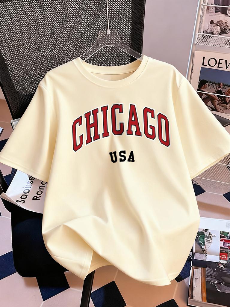 Chicago Usa Letter Printing TShirt Women Summer Short Sleeve Tops Comfortable Soft ONeck T Shirt Casual Womans Clothes