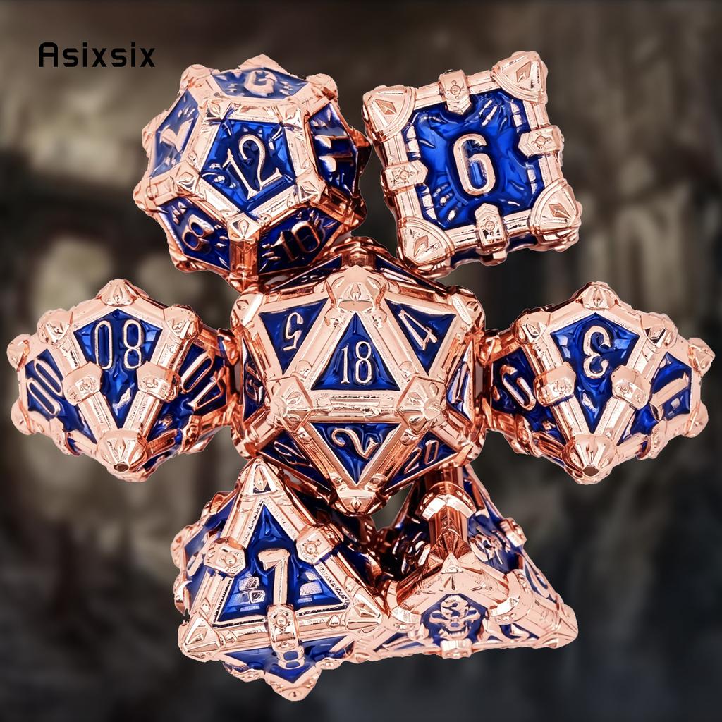 7 Pcs Yellow Blue Flower Metal Dice Solid Metal Polyhedral Dice Set Suitable for Role-Playing RPG Board Game Role-Playing RPG