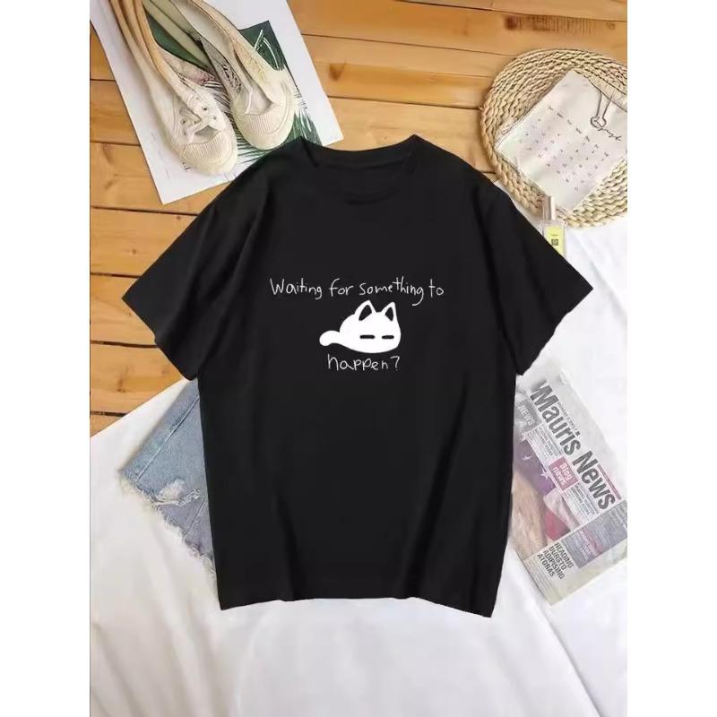 Letní top s kulatým výstřihem a potiskem Módní Ležérní Roztomilá dámská trička z čisté bavlny s krátkým rukávem