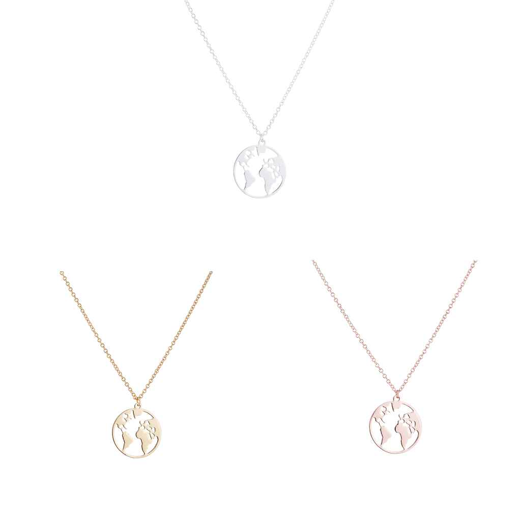 Women Hollow Map Pattern Necklace Lady Girl Round Neck Pendant Plating Copper Jewelry
