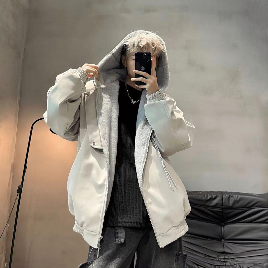 

Men s Slimming Loose-Fit Leather Jacket with Hood - Thick, Warm Autumn/Winter Outerwear 3XL (90-100 kg)