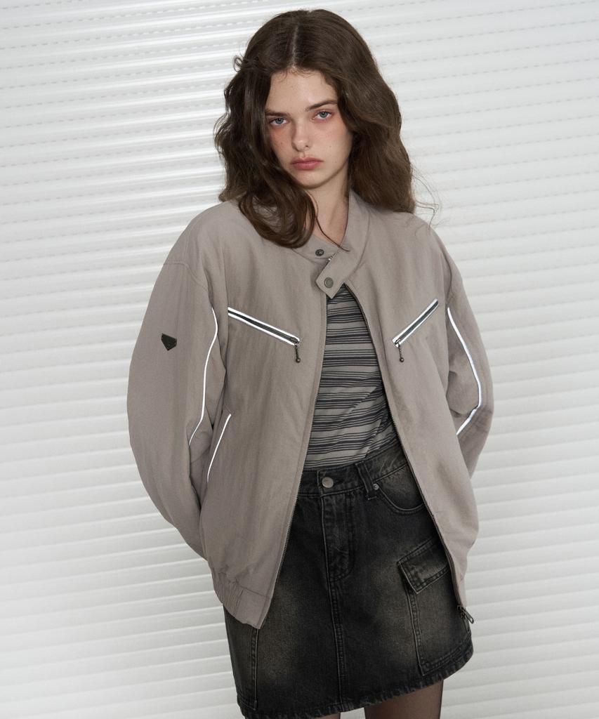 Leathery Split Nylon Jacket [Warm Grey]