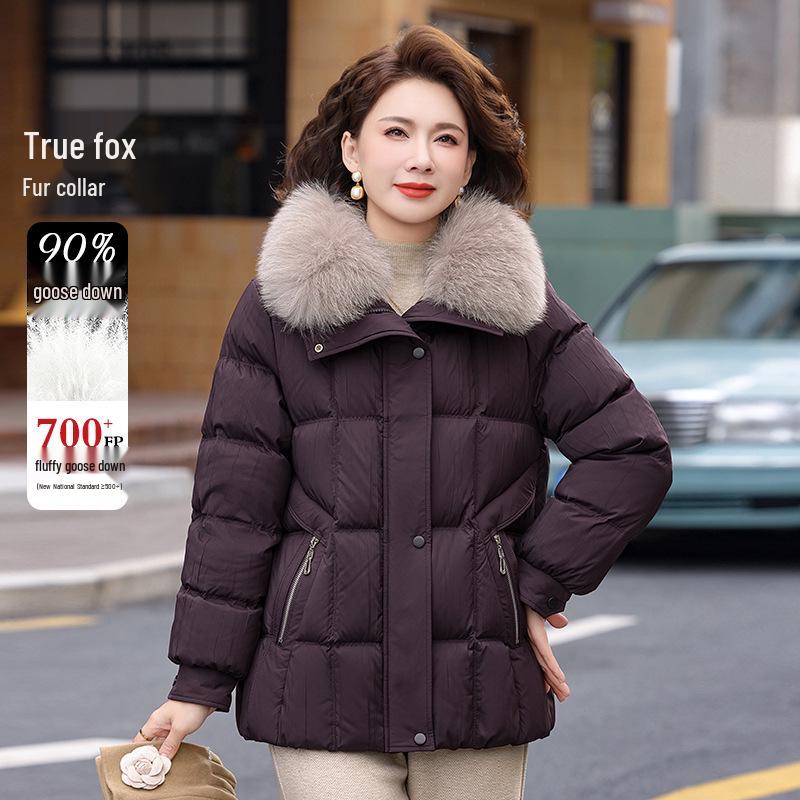 

Mom s 2025 Winter Mid-length Coat with Fox Fur and Cotton Padding for Middle-aged and Elderly 4XL (150-165 jin) темно-фиолетового