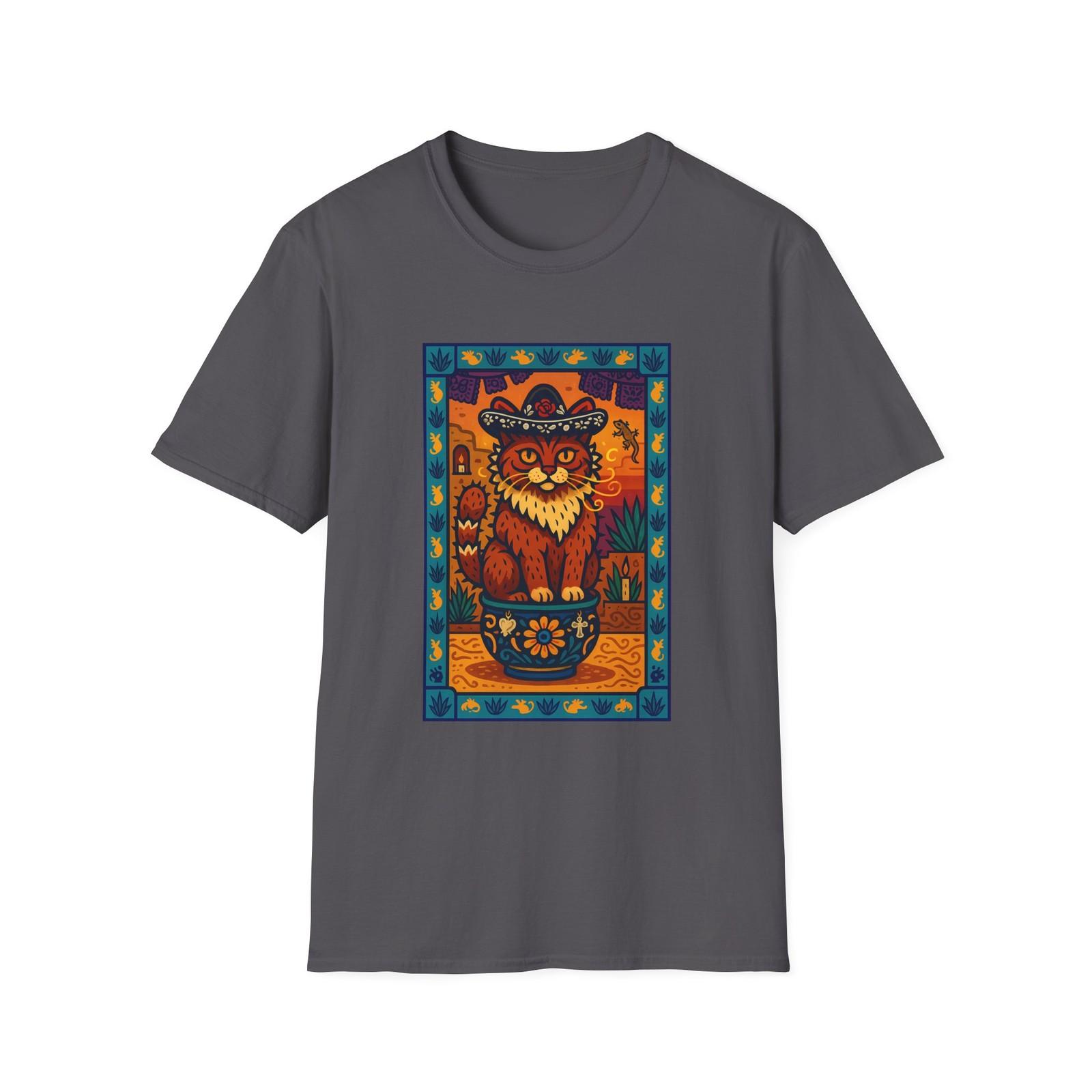 Unisex Softstyle T-Shirt Cat Cactus Mexican Folklore Desert Guardian S