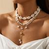 Shell Starfish Seed Bead Long Necklace 4-Piece Set Beach Vacation Style Stacking Designer Imitation Pearl Collarbone Chain