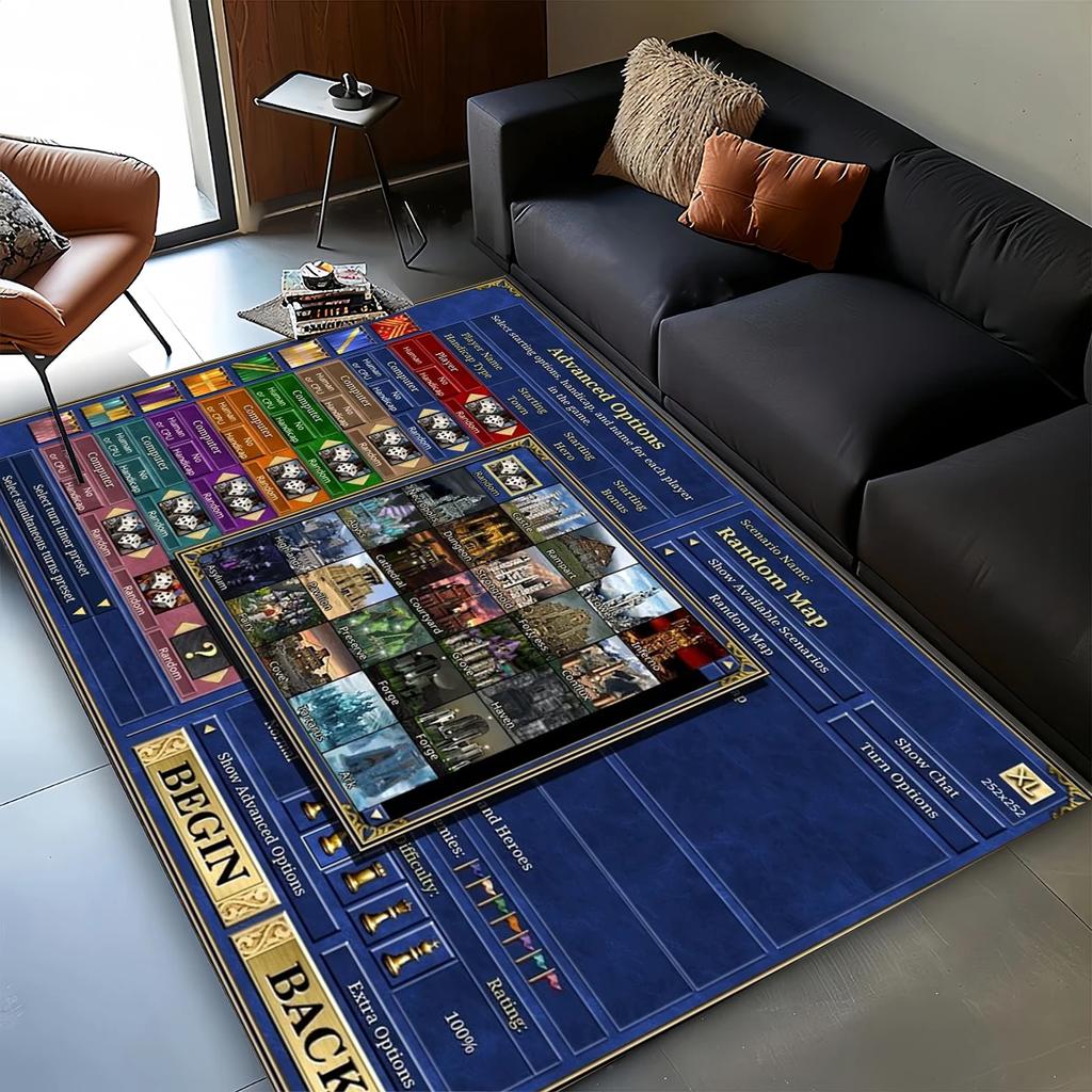3D HOMM3 Heroes of Might and Magic Map Treasure Chest Retro Game Carpet Rug for Living Room Bedroom Home Sofa,Non-slip Floor Mat