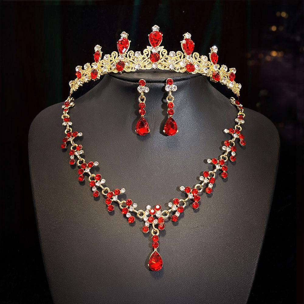 Wedding Accessories Crown Necklace Earring Set High End Look Dance Party Decoration Bride's Jewelry Three Piece Set