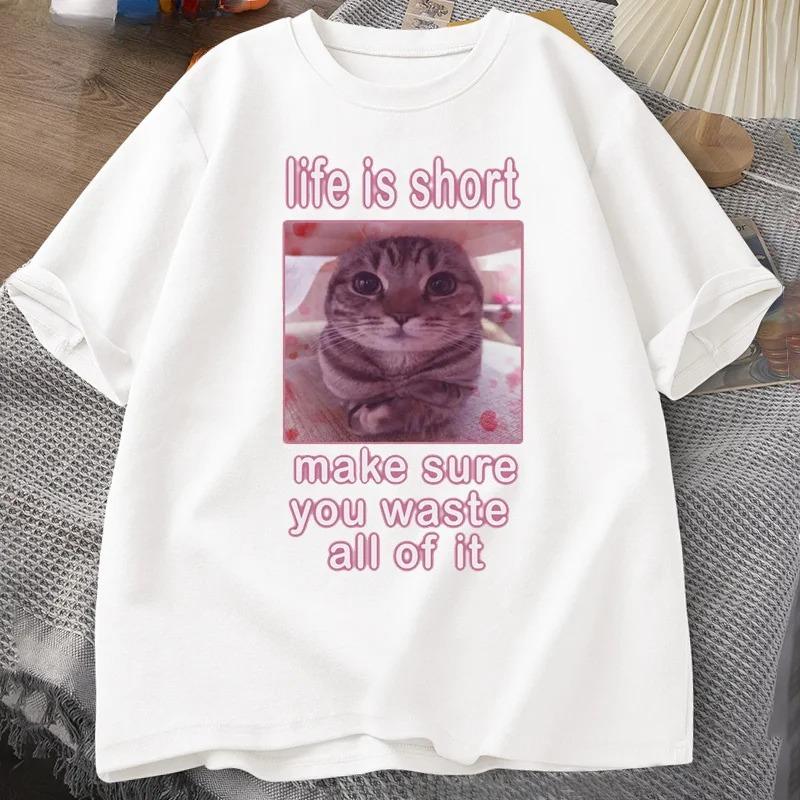 Funny Cat Meme Graphic Tees Cats Dank Memes T Shirt Funny Silly Cats Tshirt Women Casual Short Sleeve Tees Printed Tshirt