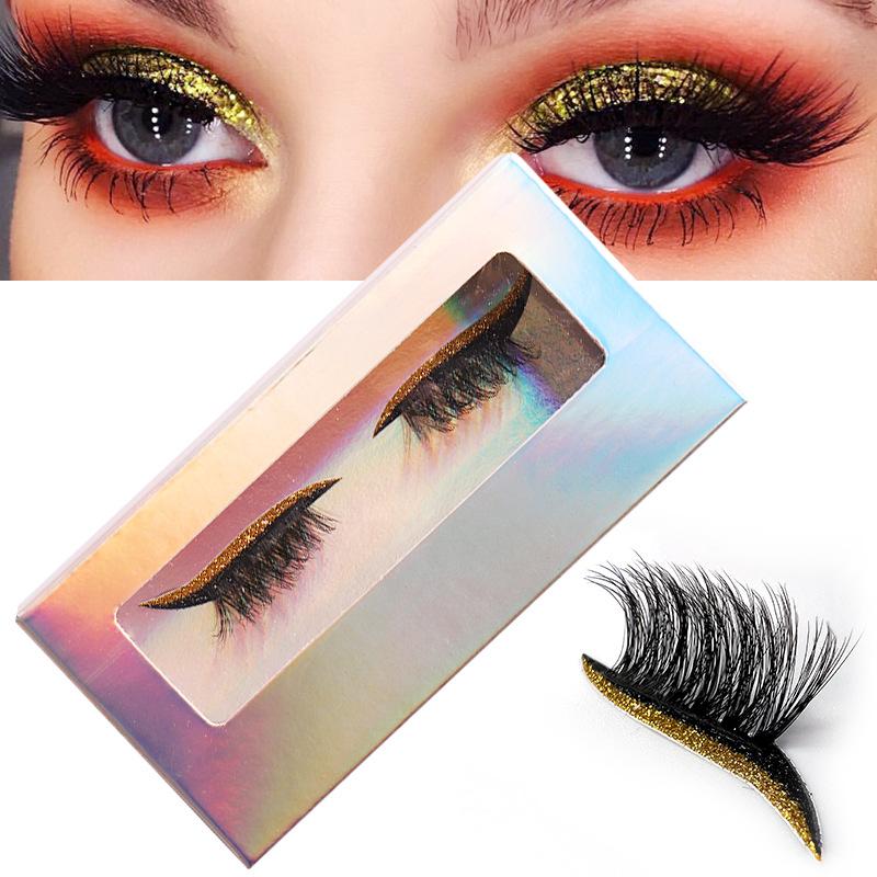 1 Pair Of Colored Eyeshadow False Eyelashes Lazy Self-Adhesive Natural Thick Curled Eyelashes
