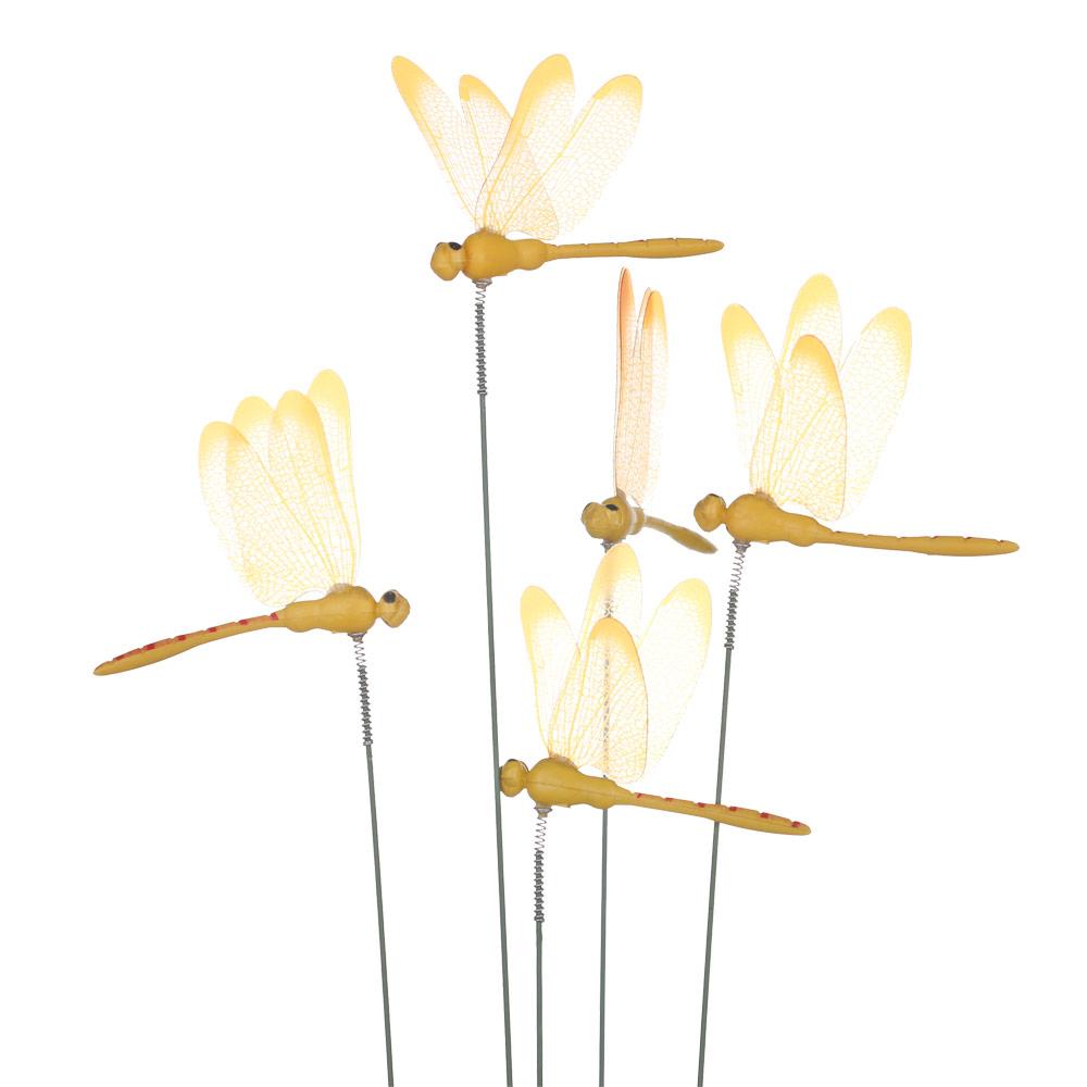 

5Pcs 3D Simulation Butterfly Thin Stick Dragonfly With Stem Creative Handicraft Garden Yard Lawn Ornament Cake Decor 5PCS Dragonfly жовтий